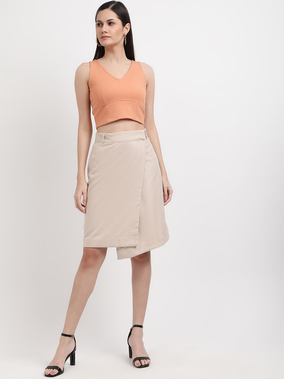 Centre Stage Women Beige Solid Fitted Skirt