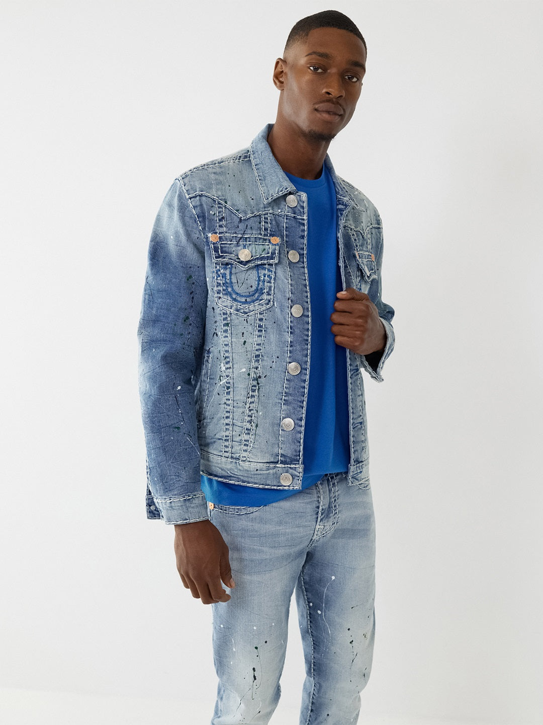 True Religion Men Black Washed Collar Jacket