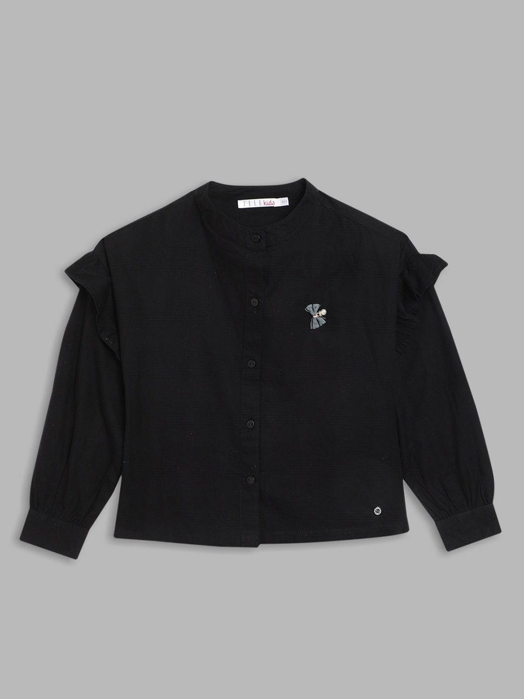 Elle Kids Girls Black Solid Mandarin Collar Top