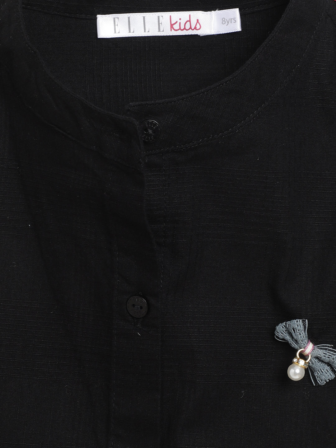 Elle Kids Girls Black Solid Mandarin Collar Top