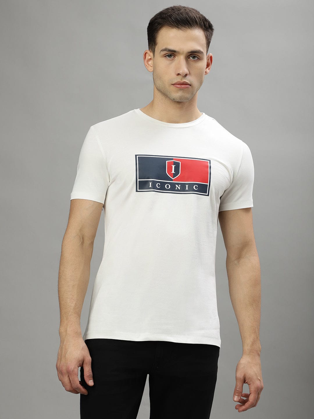 Iconic Men White Crew Neck Tshirt
