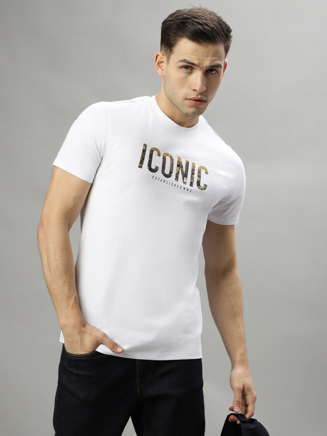 Iconic Men White Crew Neck Tshirt