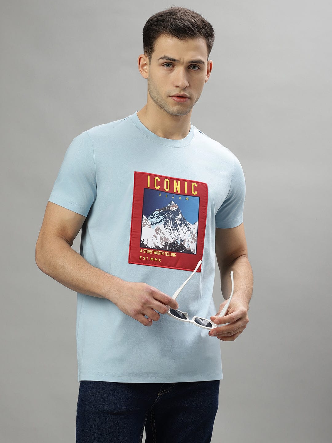 Iconic Men Blue Crew Neck Tshirt