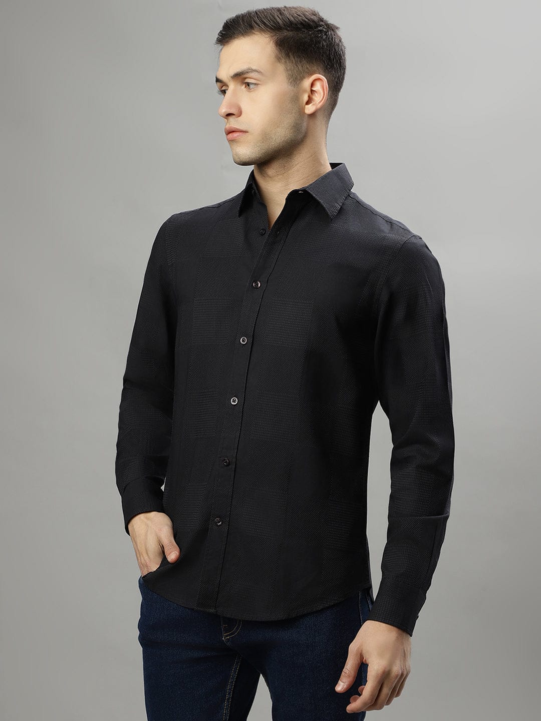 Iconic Men Black Shirt Collar Shirt