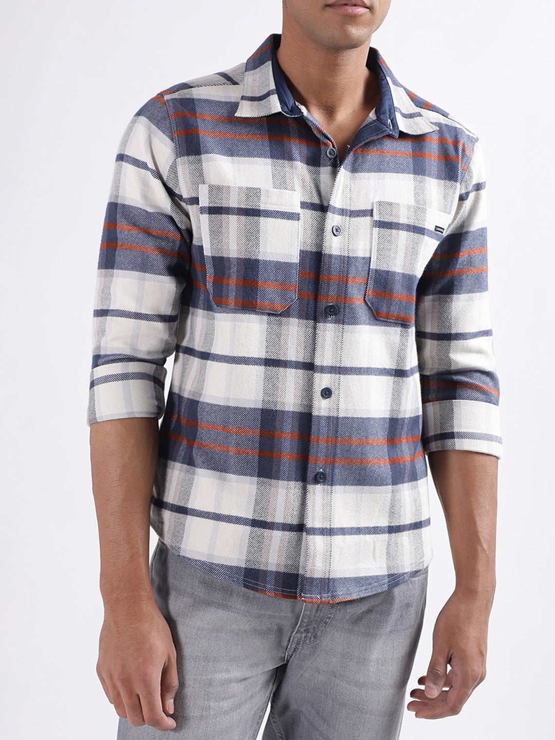 Lindbergh Blue Checked Relaxed Fit Shirt