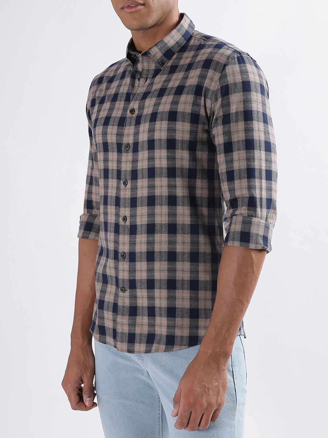 Lindbergh Brown Checked Slim Fit Shirt