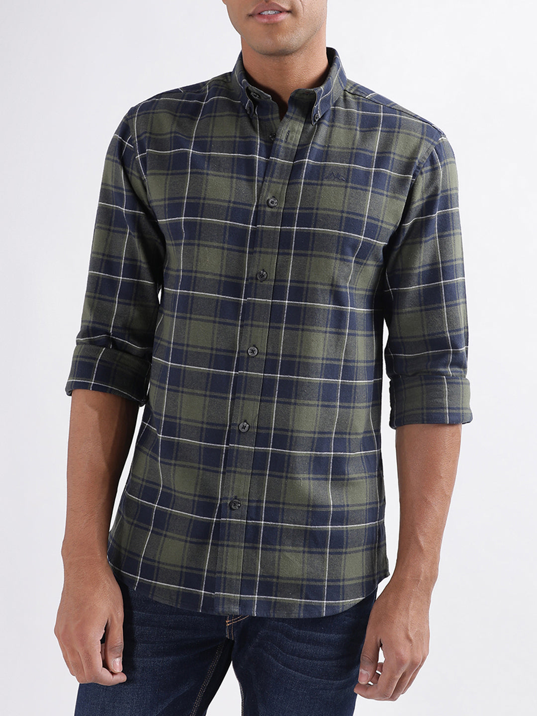 Shop Lindbergh Olive Checked Relaxed Fit Shirt Online – Iconic India