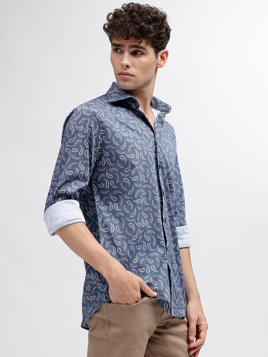 Matinique Blue Printed Regular Fit Placket Shirt