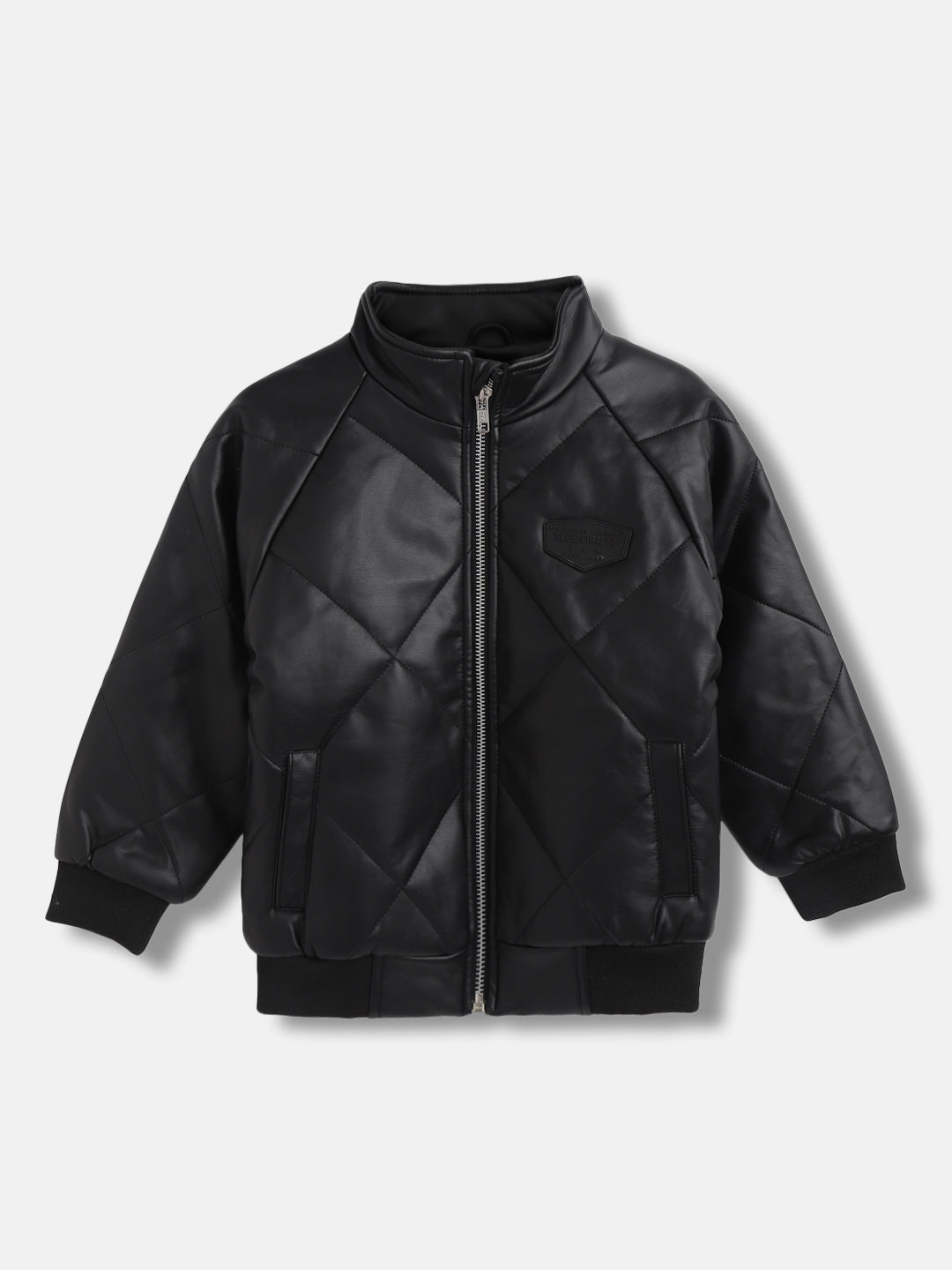 Blue Giraffe Boys Black Solid Collar Jacket