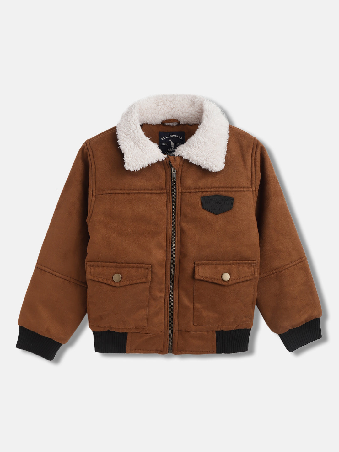 Blue Giraffe Boys Brown Solid Collar Jacket