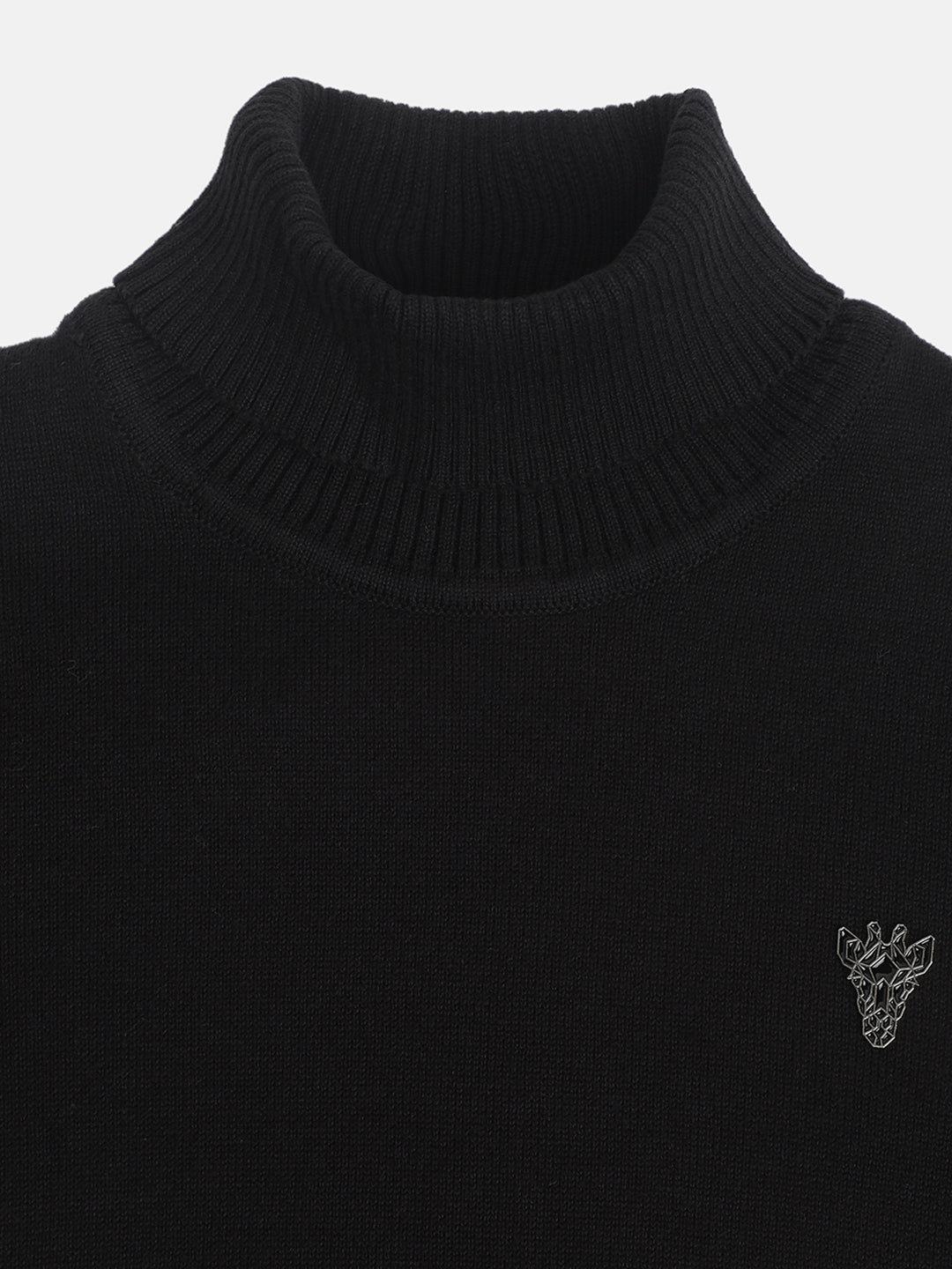 Blue Giraffe Boys Black Solid Turtle Neck Sweater