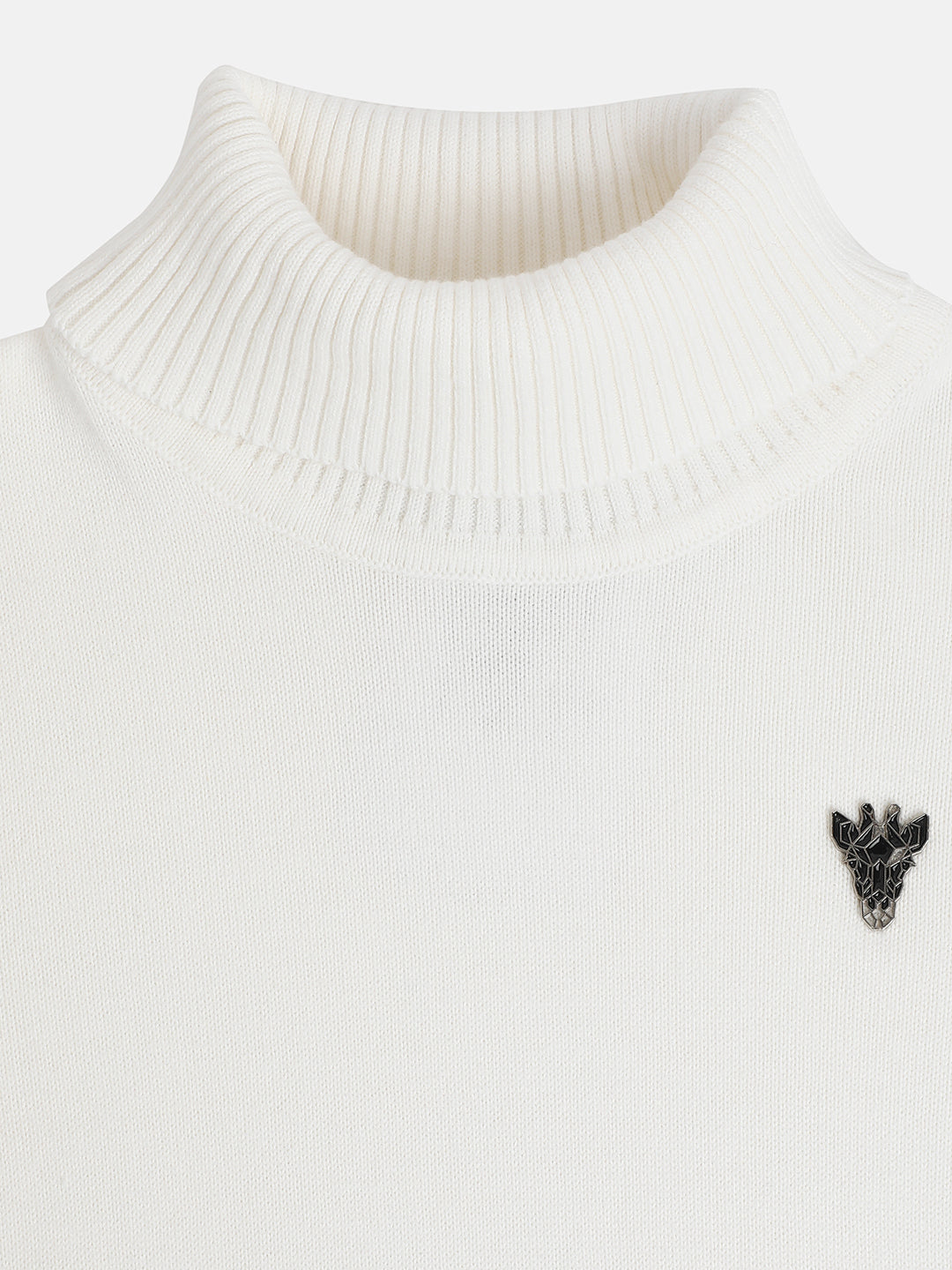 Blue Giraffe Boys Off White Solid Turtle Neck Sweater