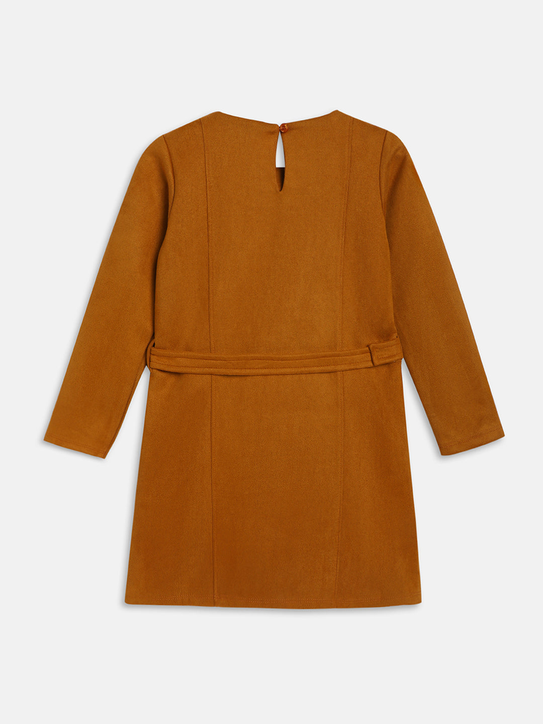 Blue Giraffe Girls Brown Solid Round Neck Dress