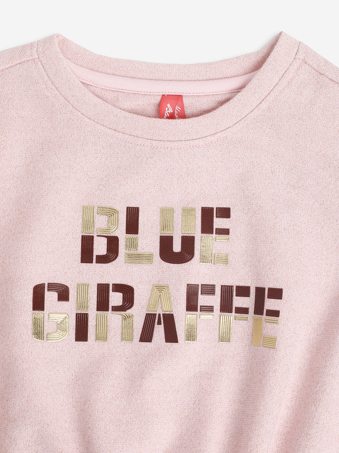 Blue Giraffe Girls Pink Solid Round Neck Sweatshirt