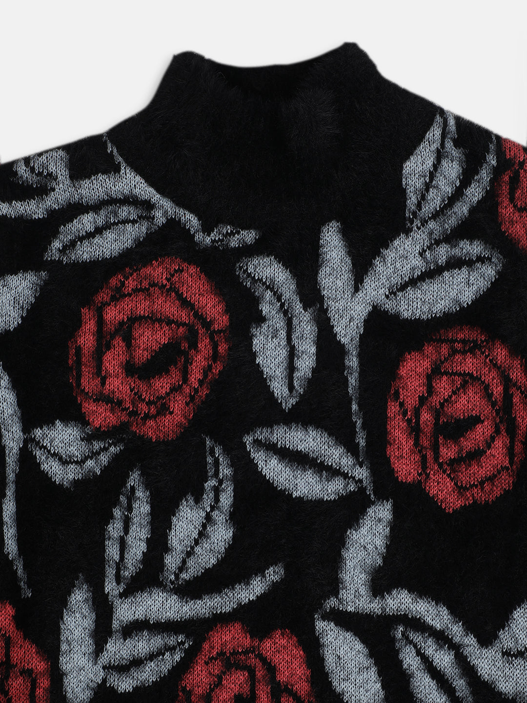 Blue Giraffe Girls Black Printed High Neck Sweater