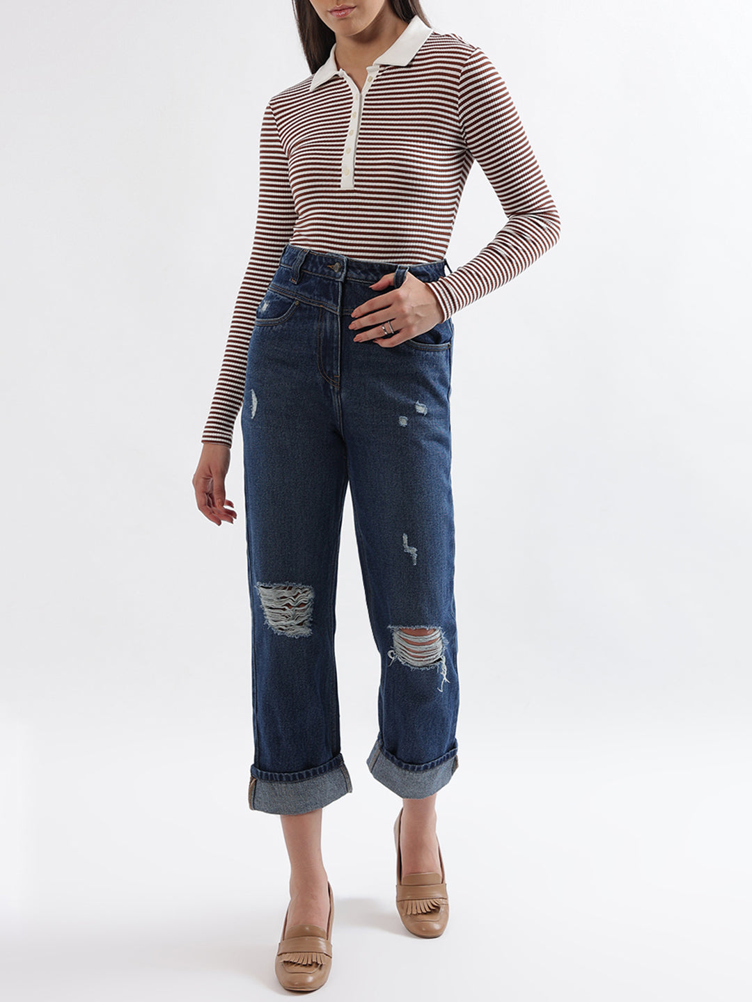 Elle Women Blue Solid Straight Fit Jeans