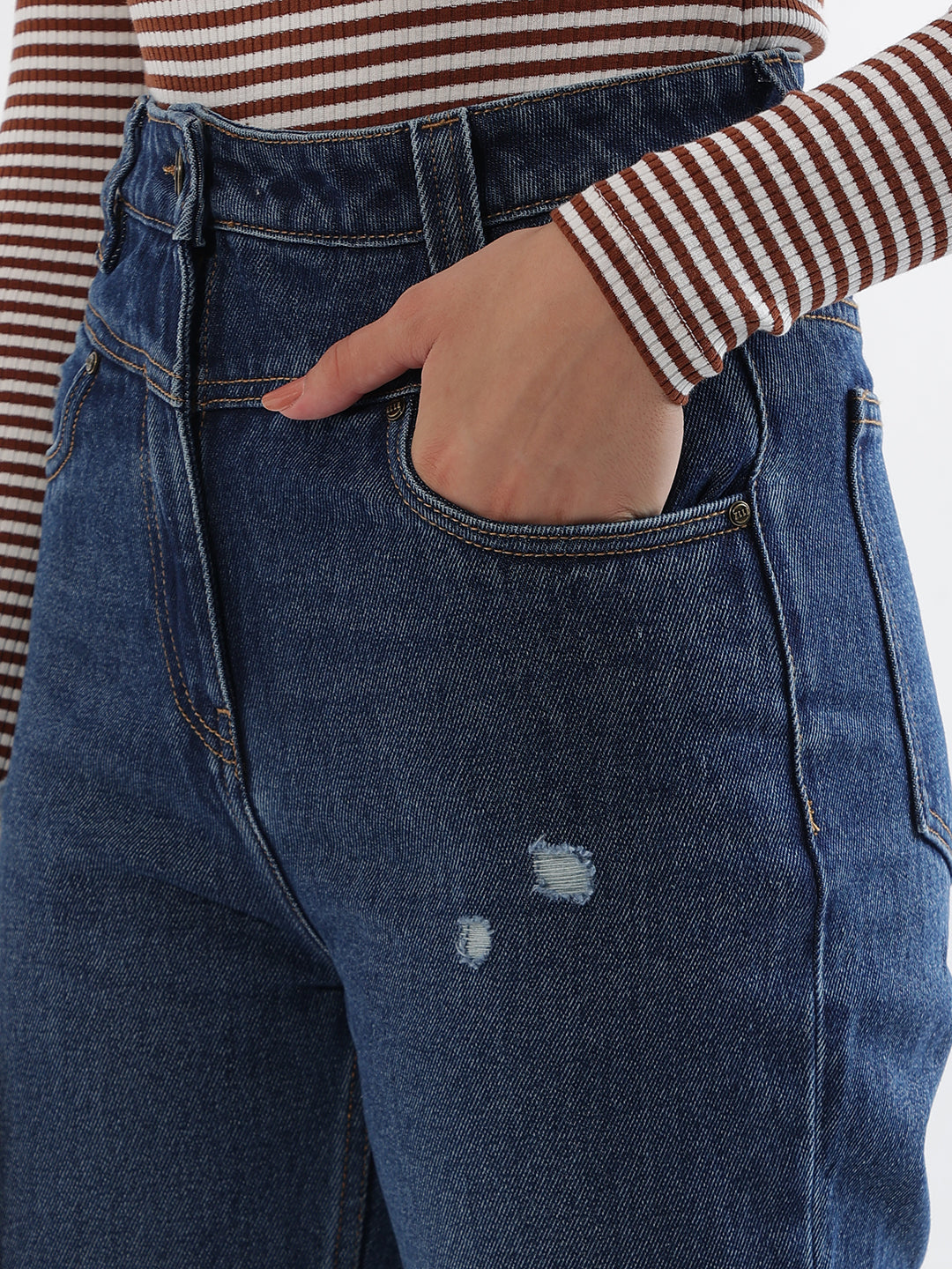 Elle Women Blue Solid Straight Fit Jeans