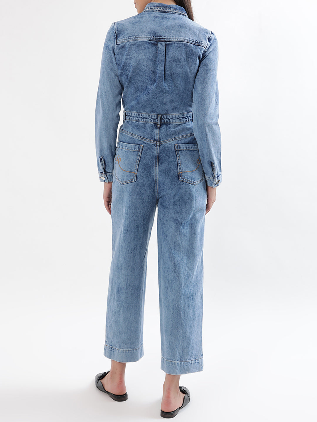 Elle Women Blue Solid Collar Jumpsuit