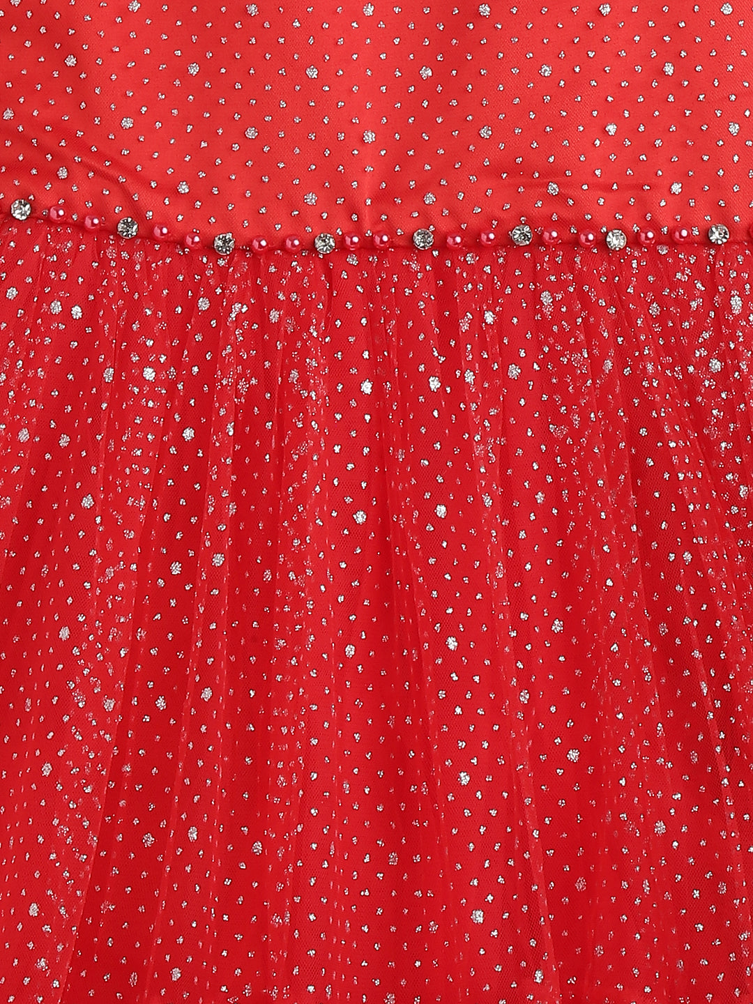 Blue Giraffe Girls Red Printed Round Neck Dress