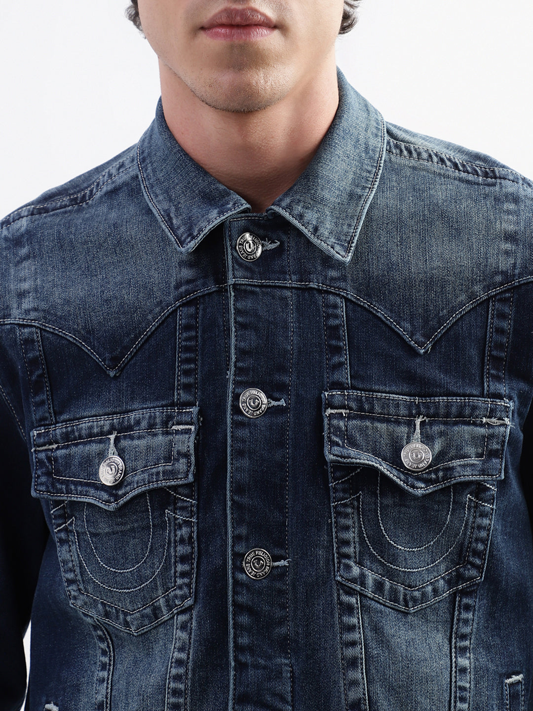 True Religion Men Blue Printed Collar Jacket