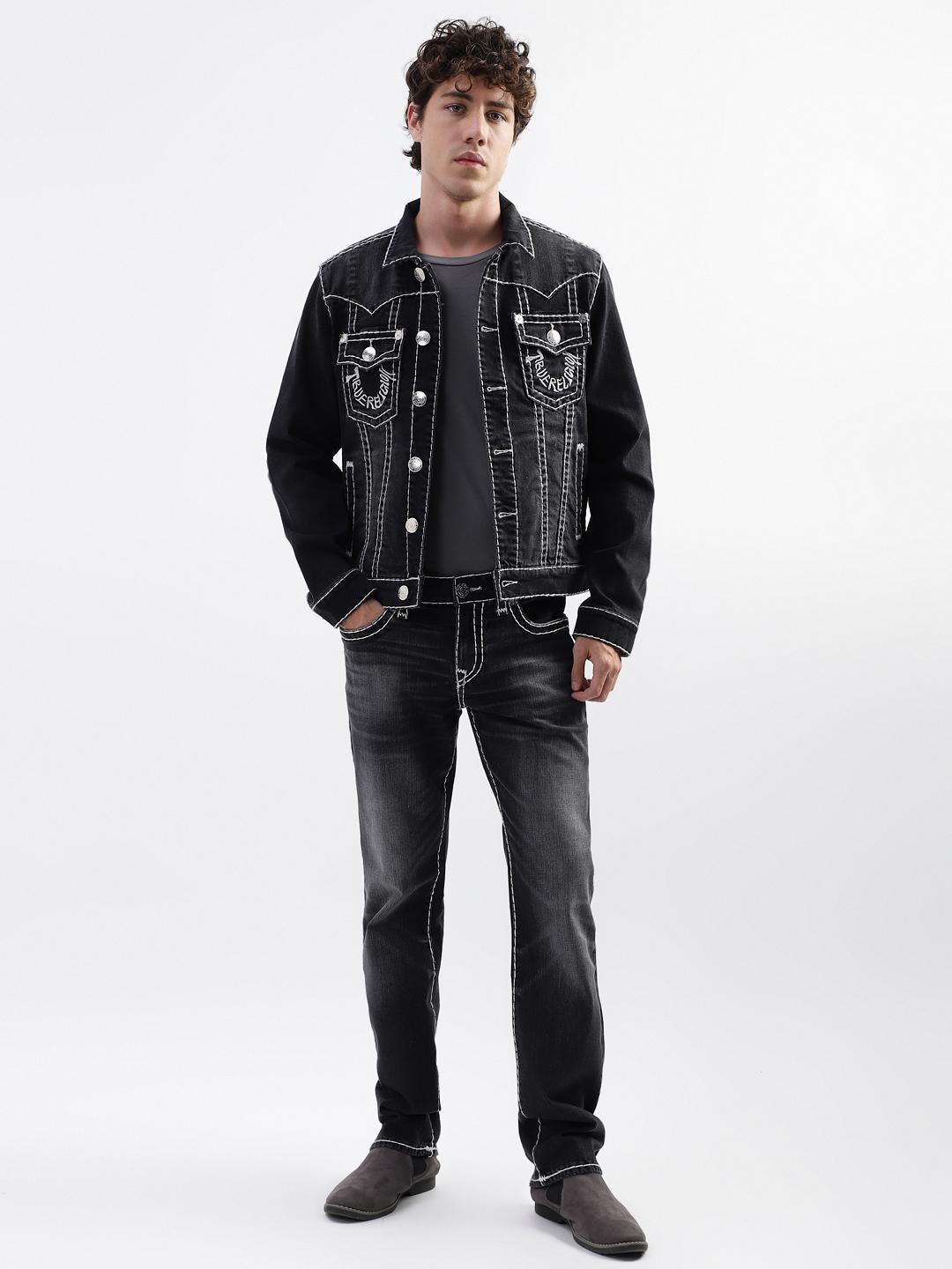 True Religion Men Black Printed Collar Jacket