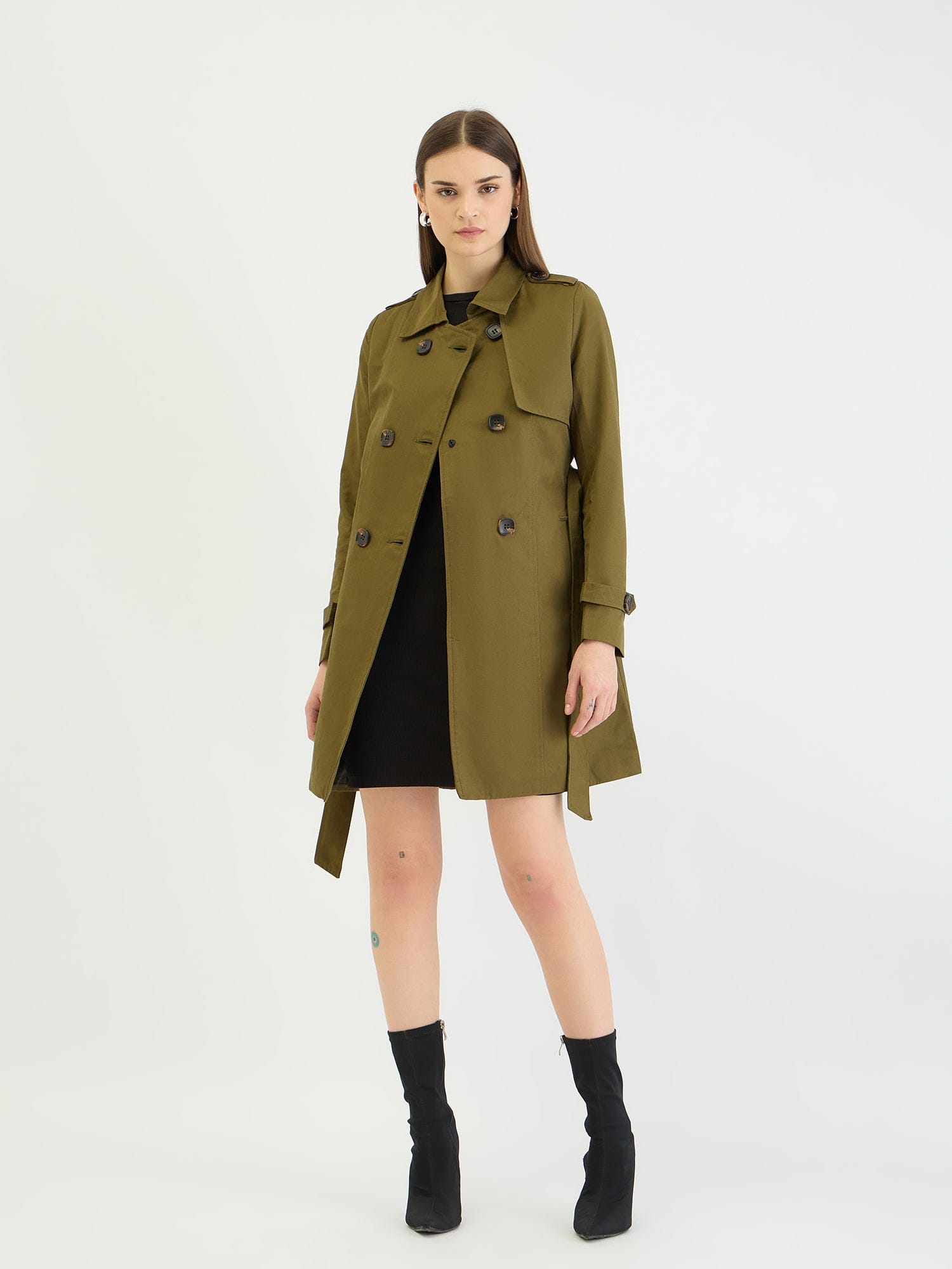 Centrestage Women Green Solid Overcoat