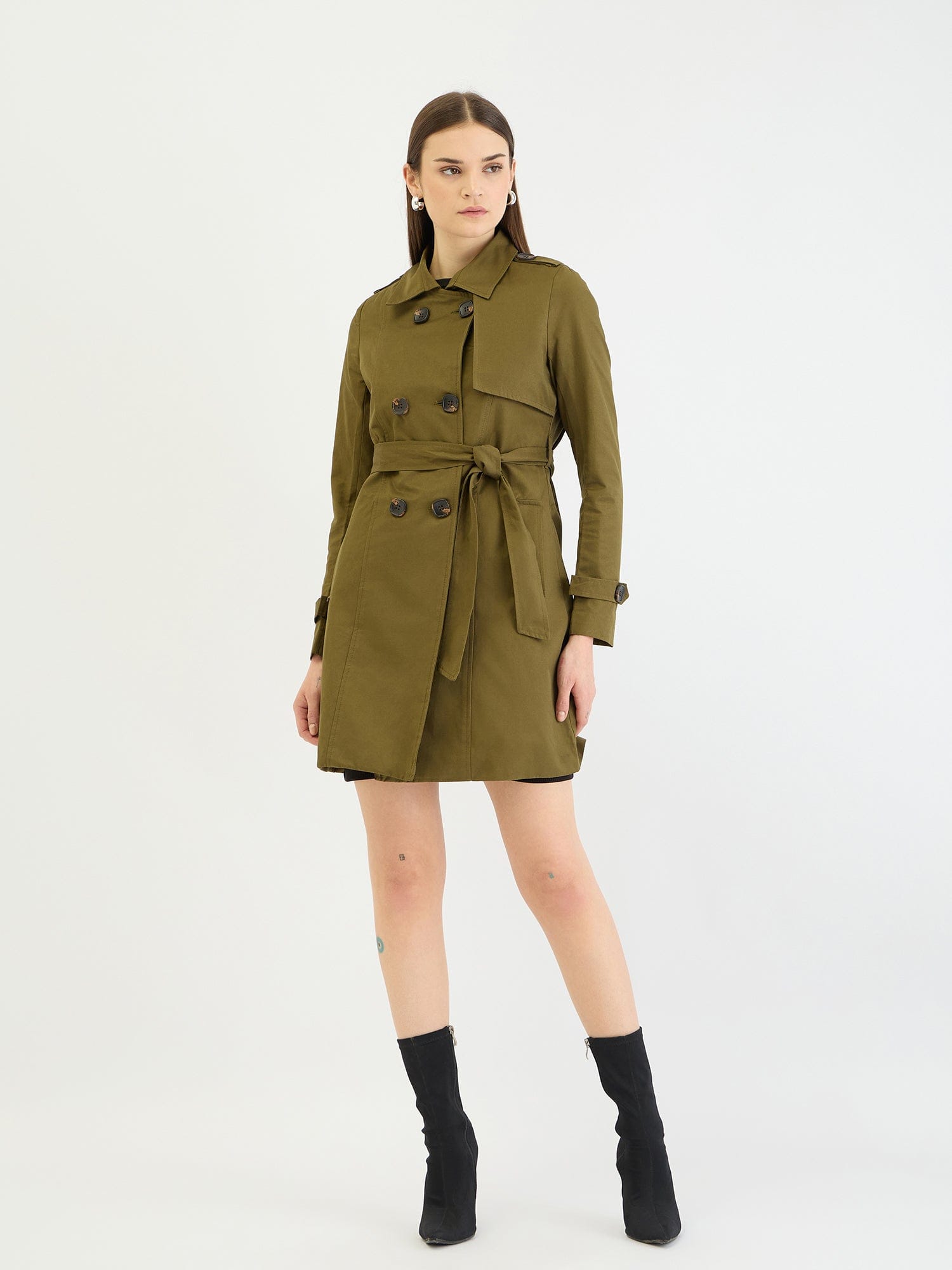 Centrestage Women Green Solid Overcoat