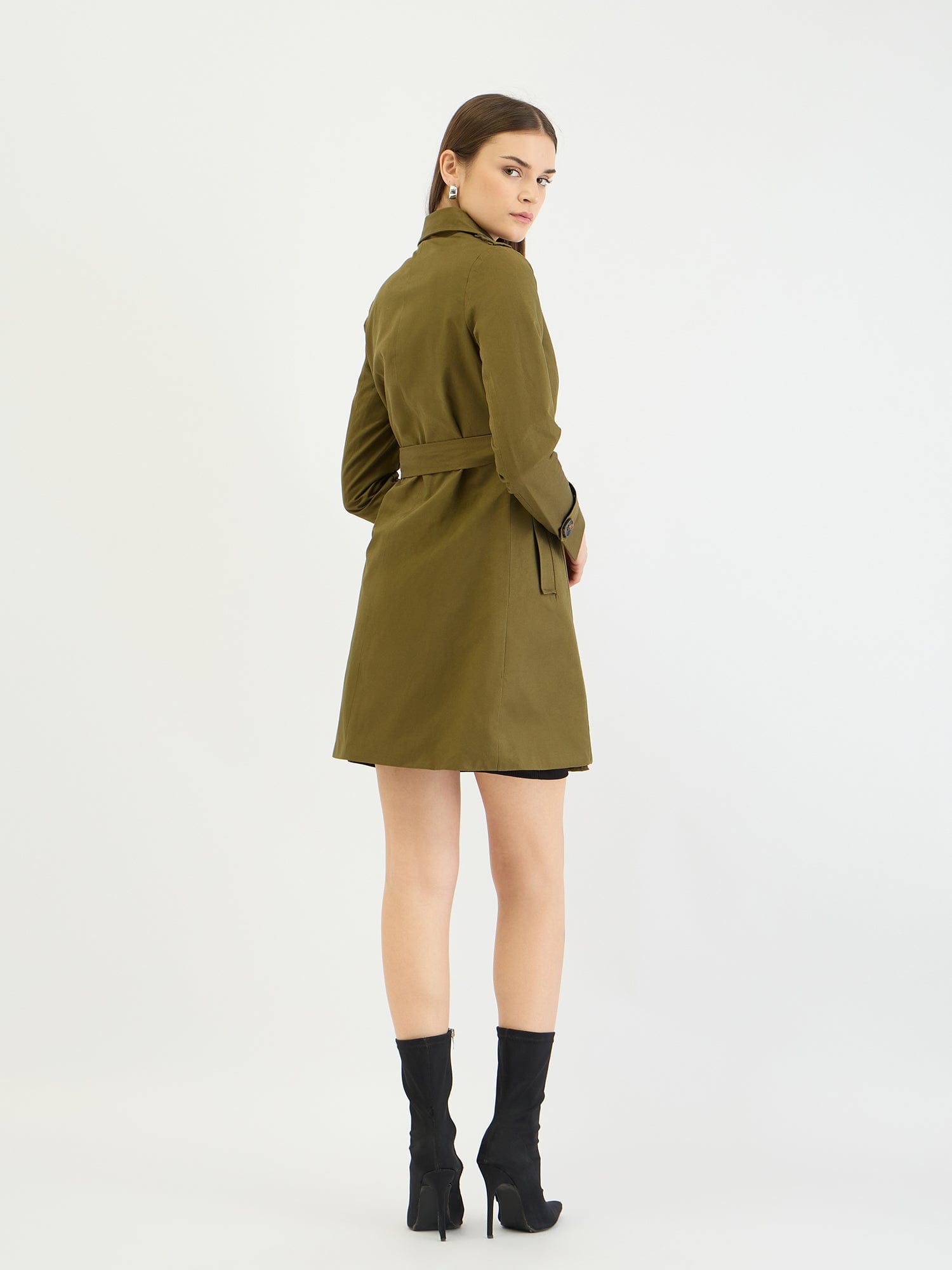 Centrestage Women Green Solid Overcoat
