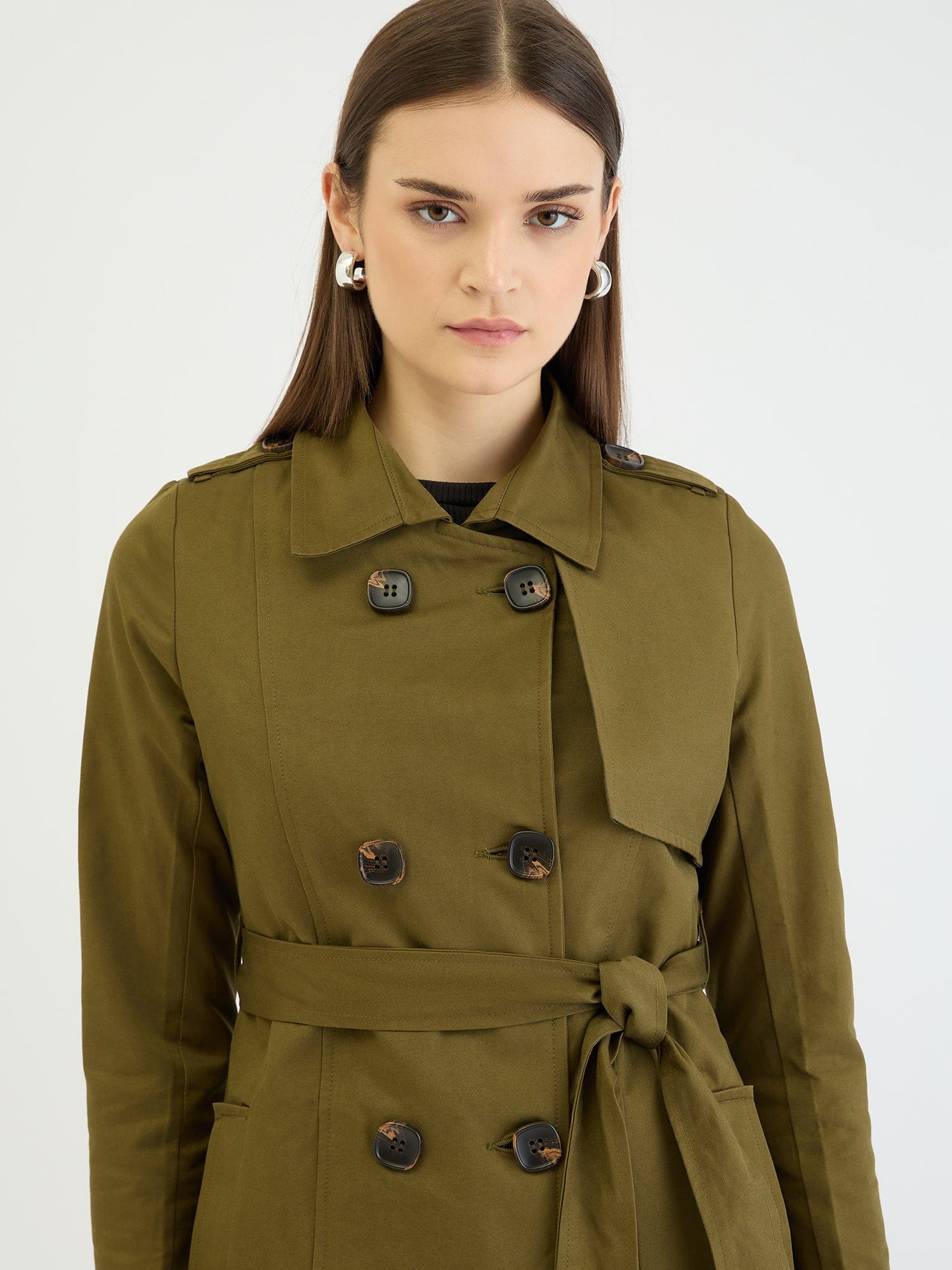 Centrestage Women Green Solid Overcoat