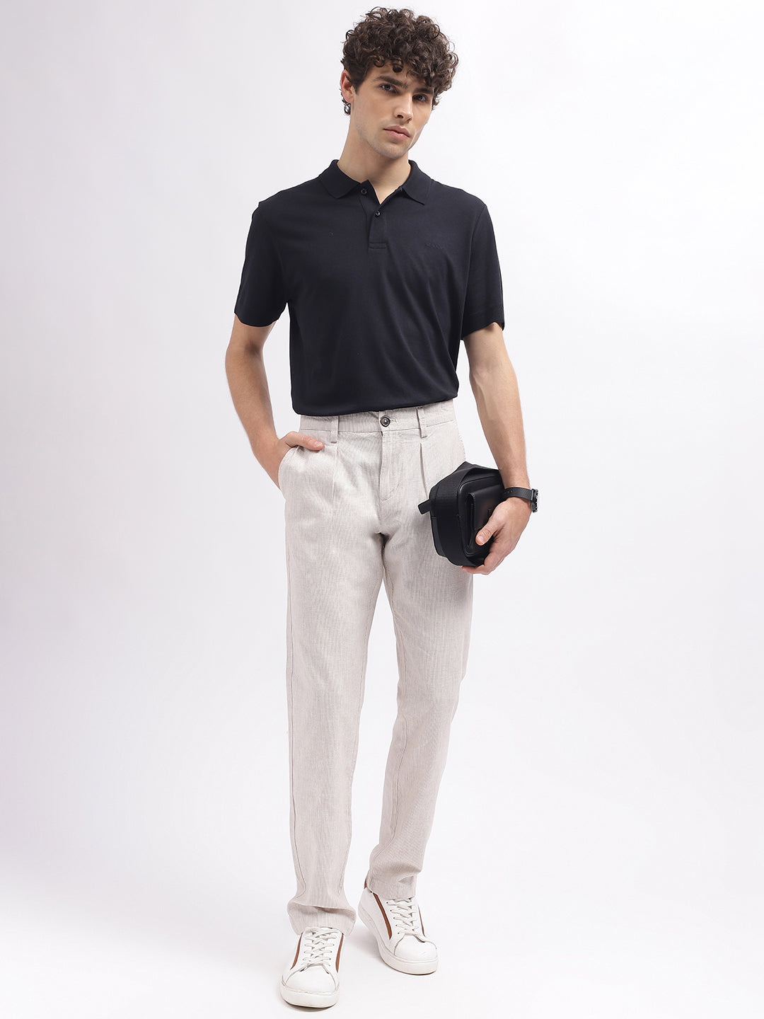 Bruun & Stengade Men Beige Solid Slim Fit Mid-Rise Trouser