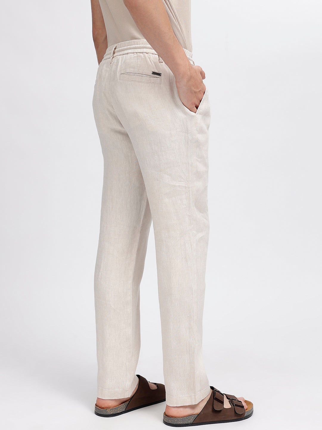 Bruun & Stengade Men Beige Solid Slim Fit Trouser