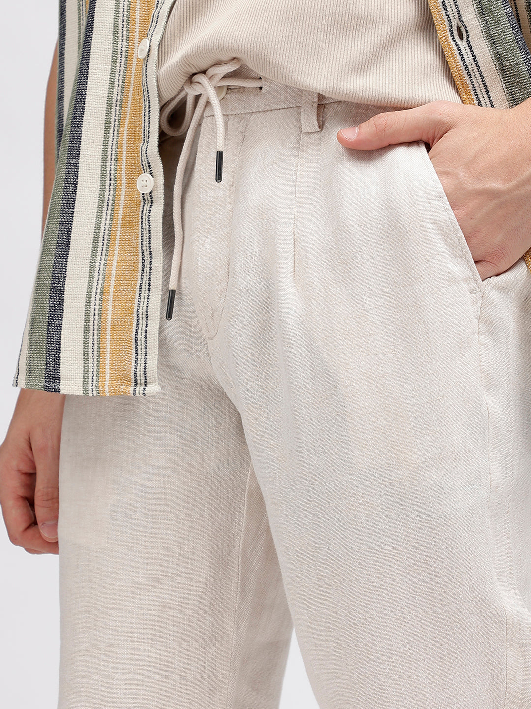 Bruun & Stengade Men Beige Solid Slim Fit Trouser