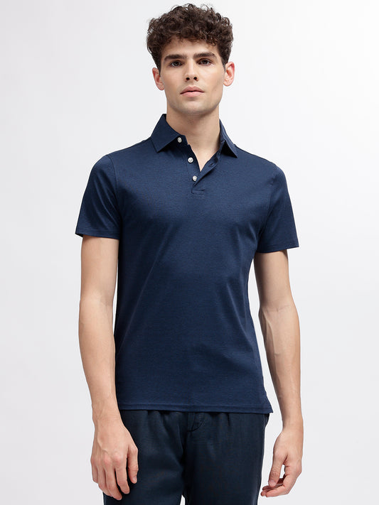 Bruun & Stengade Men Navy Blue Solid Polo Collar Short Sleeves T-Shirt