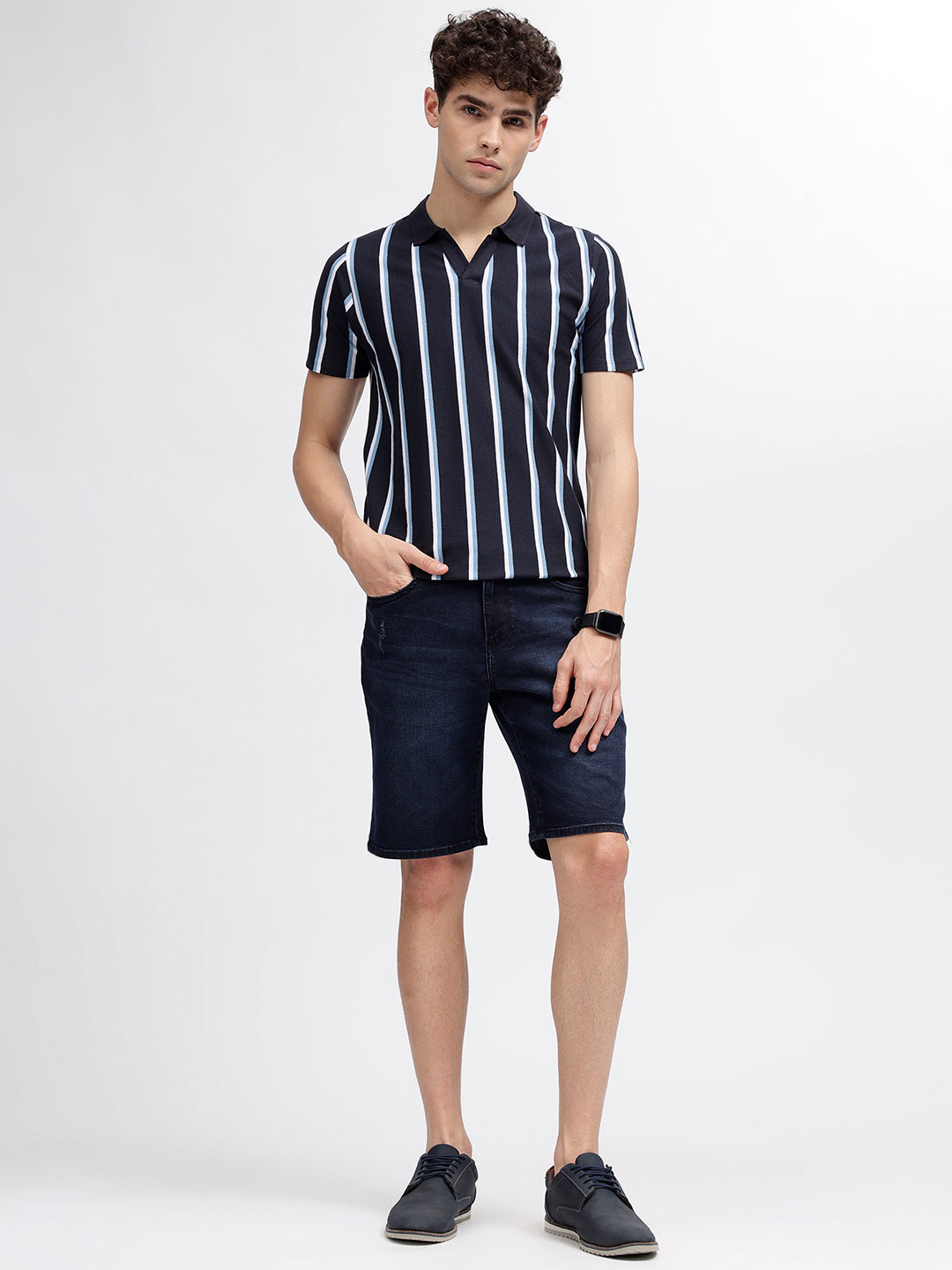 Lindbergh Men Blue Striped Polo Collar Short Sleeves T-Shirt