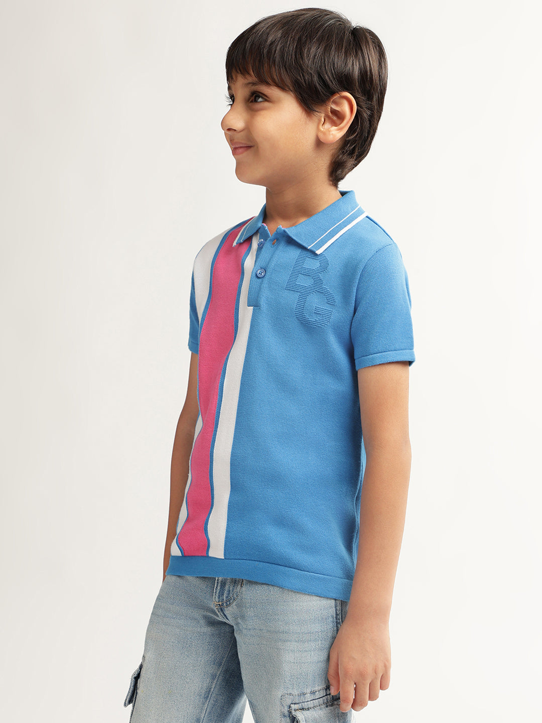 Blue Giraffe Boys Blue Colour blocked Polo Collar Short Sleeves Tshirt