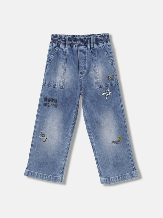 Blue Giraffe Boys Blue Solid Relaxed Fit Mid-Rise Jeans