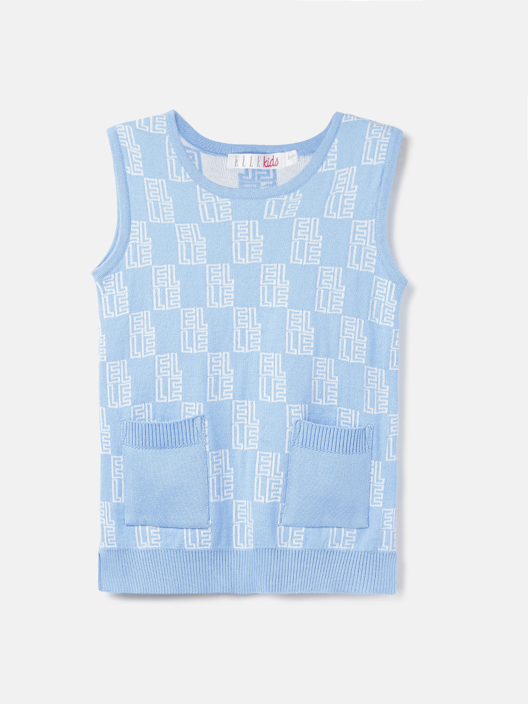Elle Girls Blue Checked Round Neck Sleeveless Tshirt