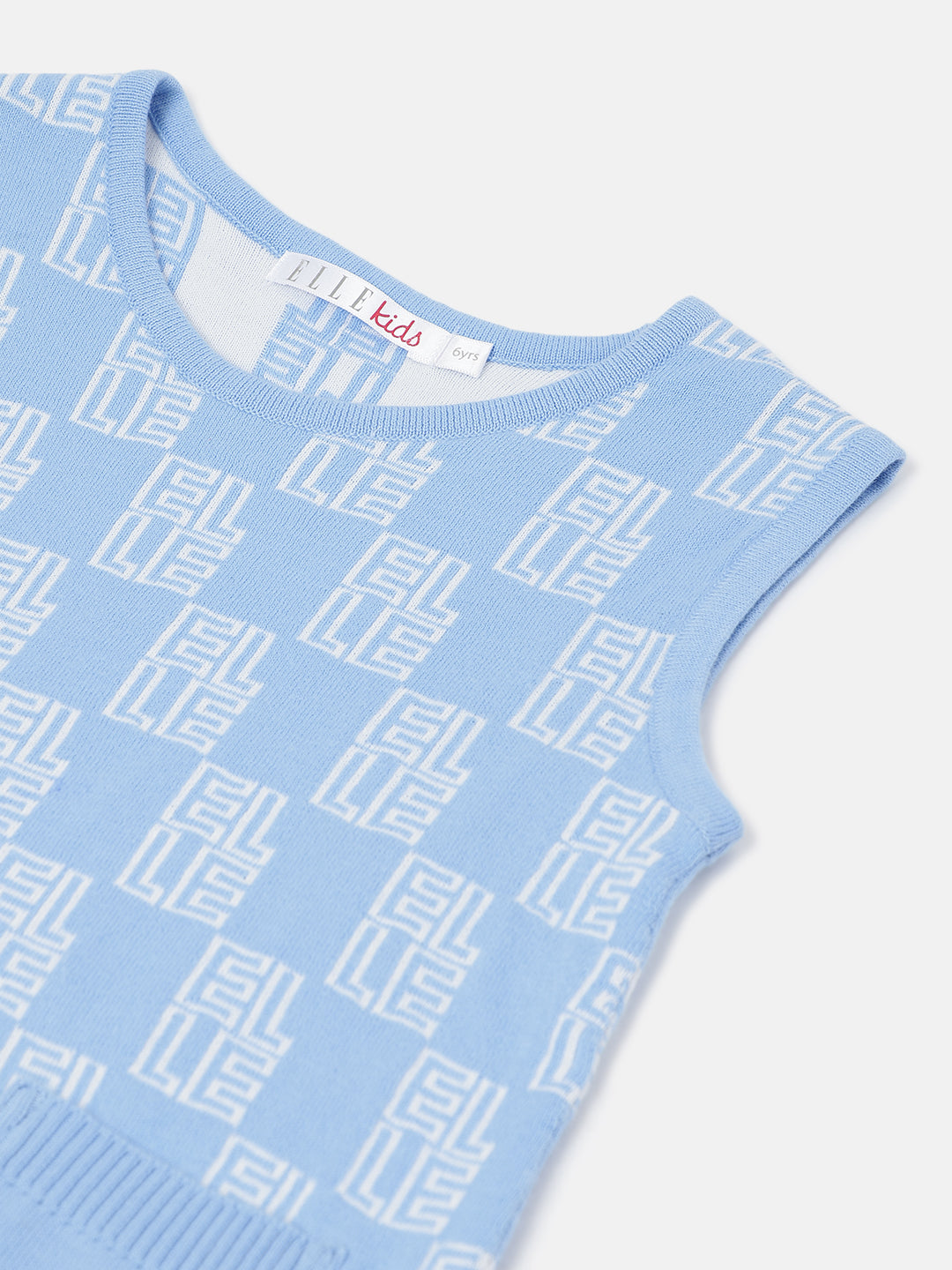Elle Girls Blue Checked Round Neck Sleeveless Tshirt