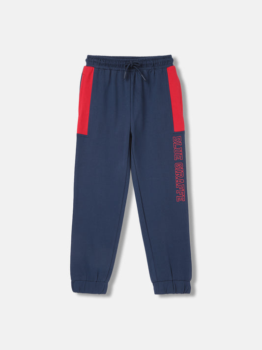 Blue Giraffe Boys Navy Blue Solid Relaxed Fit Mid-Rise Trackpant