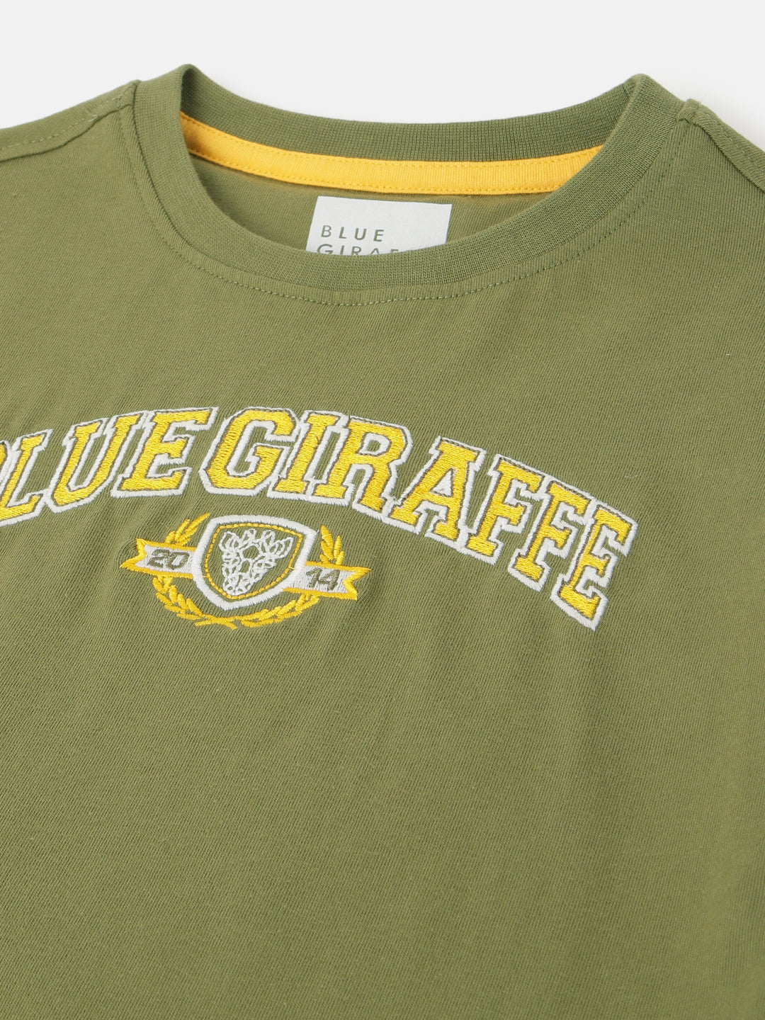 Blue Giraffe Boys Olive Solid Round Neck Short Sleeves T-Shirt