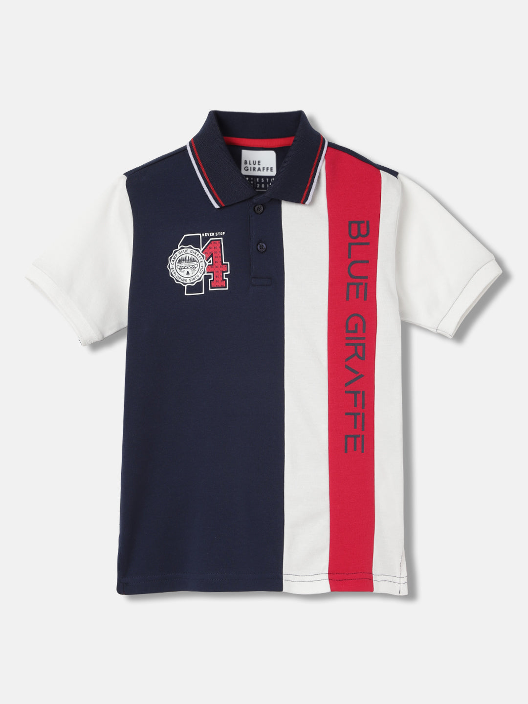 Blue Giraffe Boys Navy Blue Colour Blocked Polo Collar Short Sleeves T-Shirt