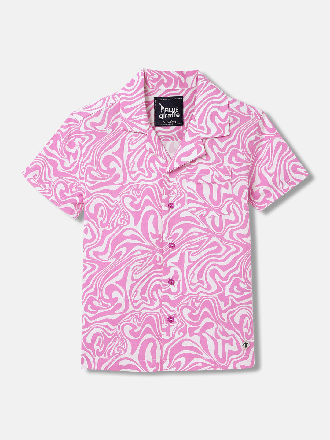 Blue Giraffe Boys Pink Printed Resort Collar Short Sleeves Shirt