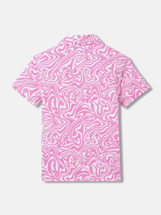 Blue Giraffe Boys Pink Printed Resort Collar Short Sleeves Shirt