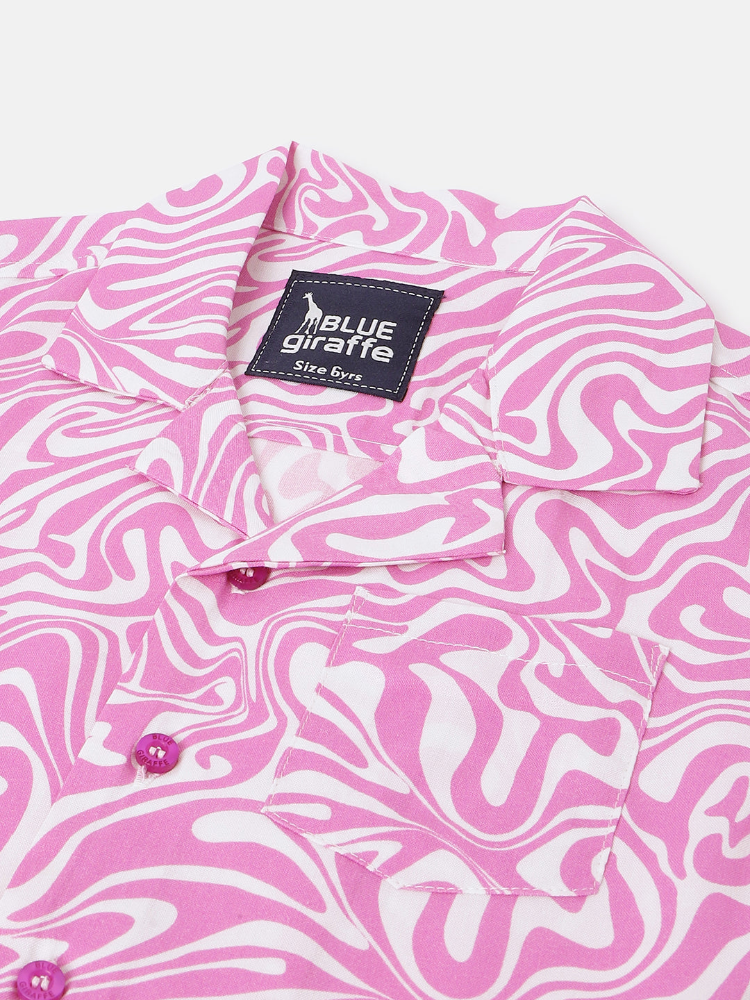 Blue Giraffe Boys Pink Printed Resort Collar Short Sleeves Shirt