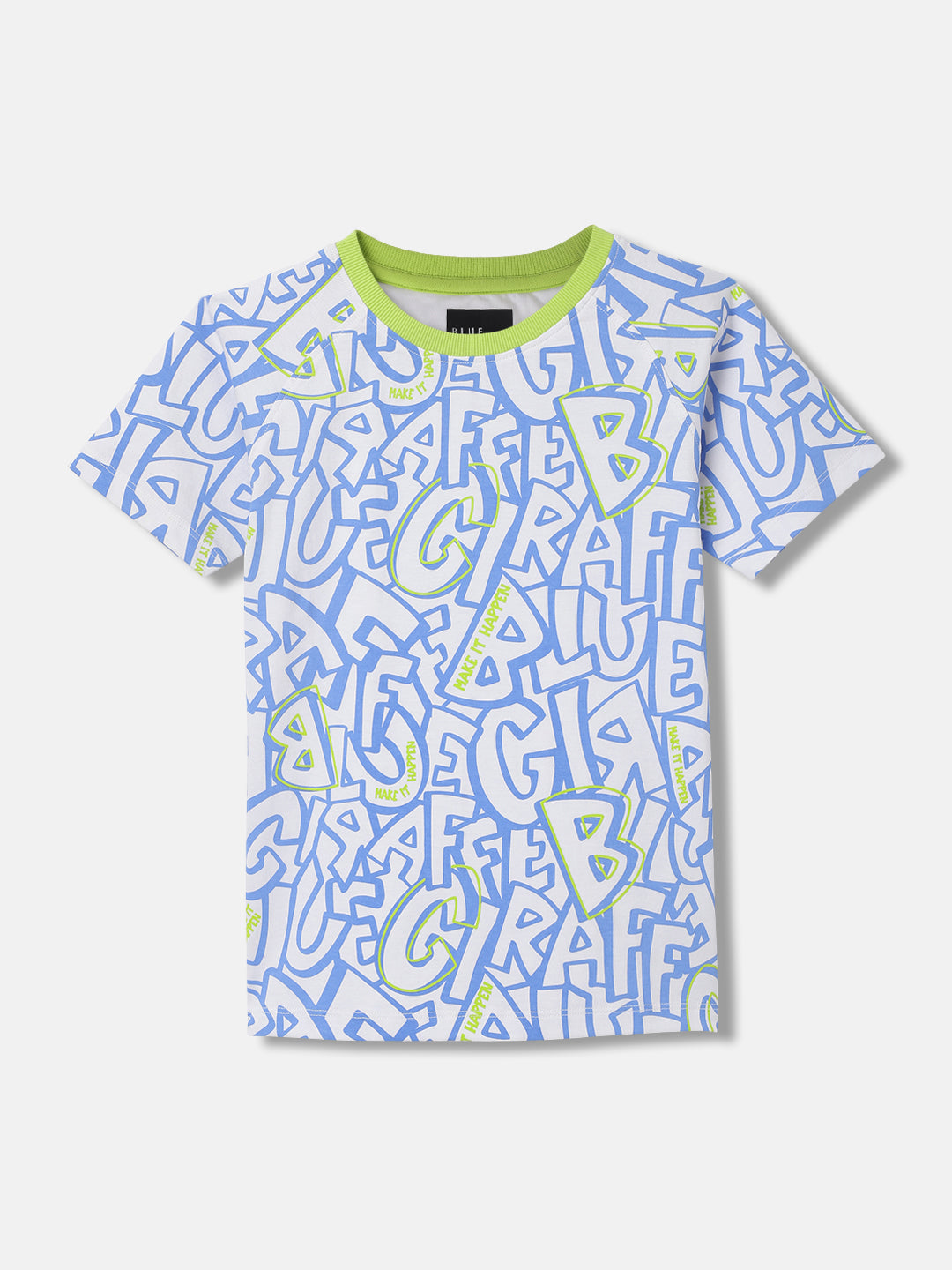 Blue Giraffe Boys White Printed Round Neck Short Sleeves Tshirt