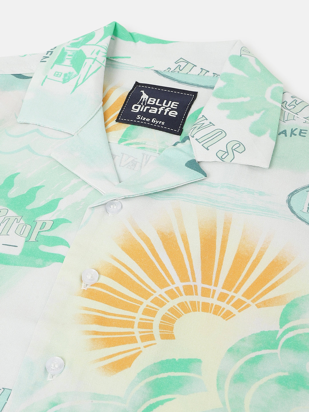 Blue Giraffe Boys White Printed Resort Collar Short Sleeves Shirt