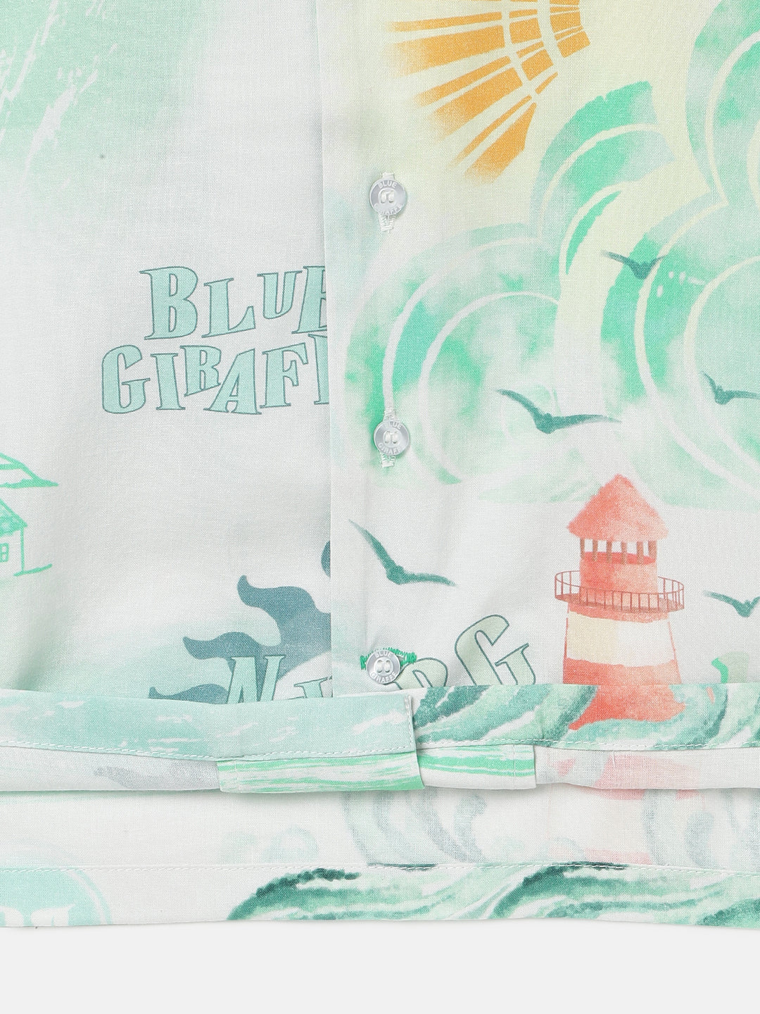 Blue Giraffe Boys White Printed Resort Collar Short Sleeves Shirt