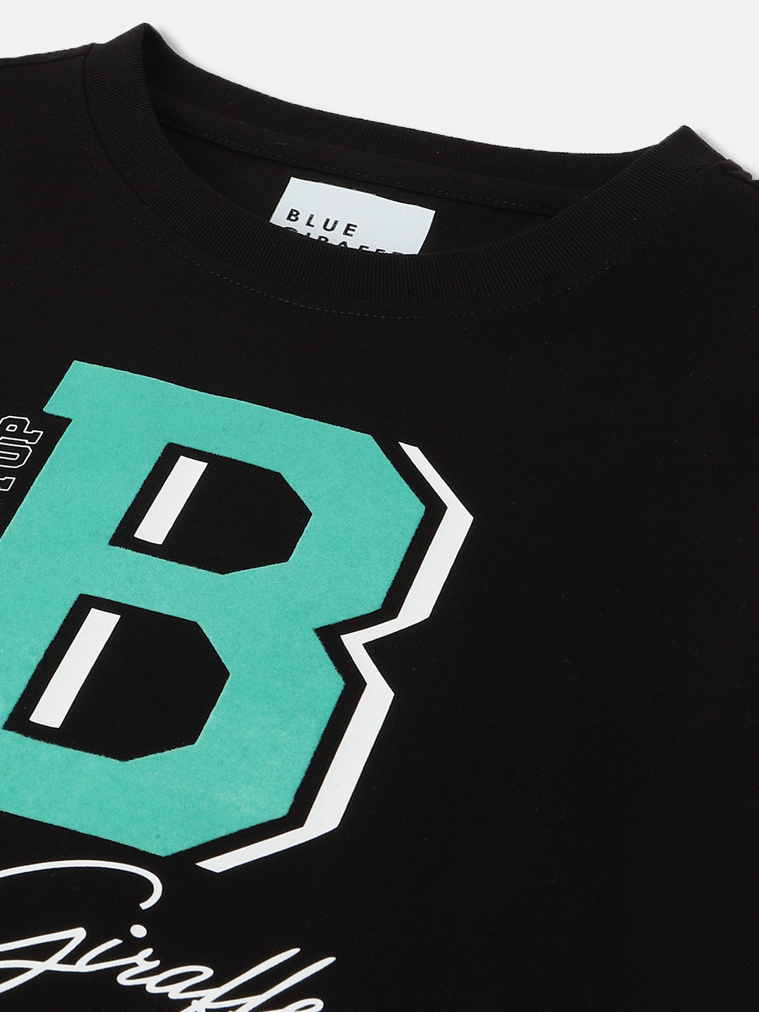 Blue Giraffe Boys Black Printed Round Neck Short Sleeves T-Shirt