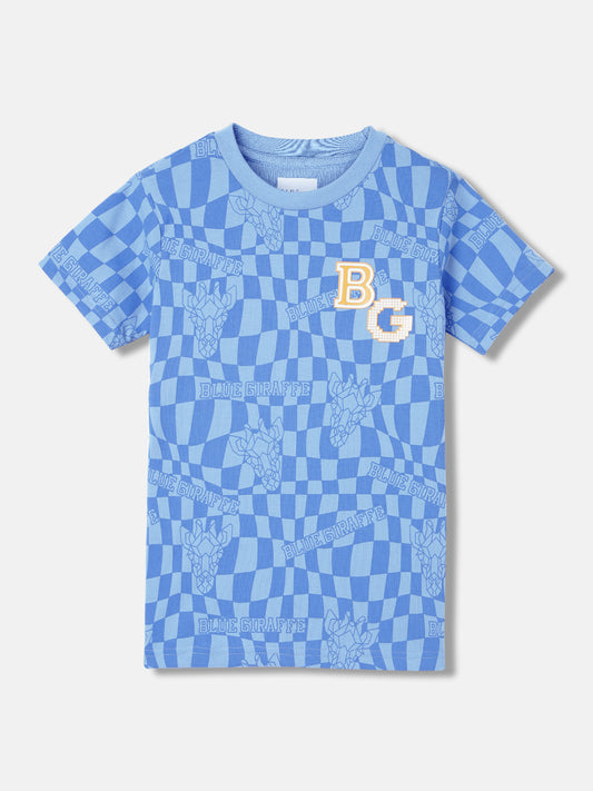 Blue Giraffe Boys Blue Printed Round Neck Short Sleeves T-Shirt