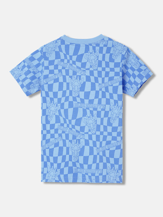 Blue Giraffe Boys Blue Printed Round Neck Short Sleeves T-Shirt